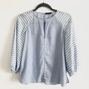 MASSIMO DUTTI Linen/Silk Striped Blouse Size S